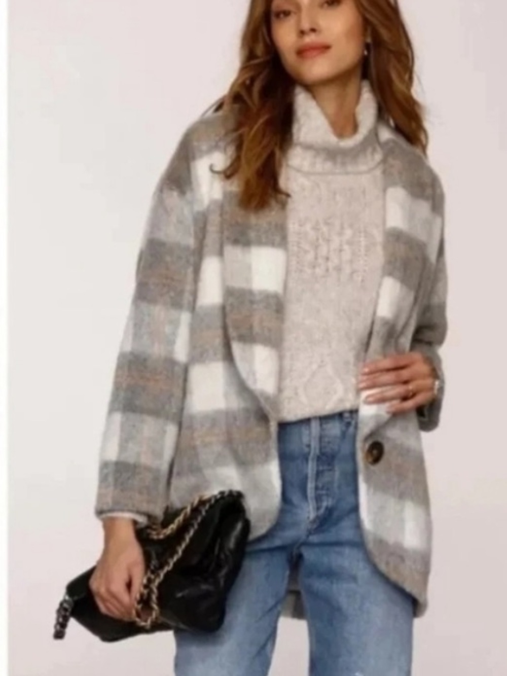 Evereve Supersoft Selene Oversized Plaid Coat blazer jacket size Small